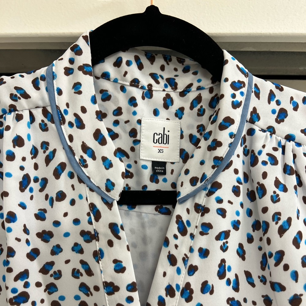 Anthropologie Cabi Blue Leopard Print Button Down Shirt Dress - Picture 4 of 14